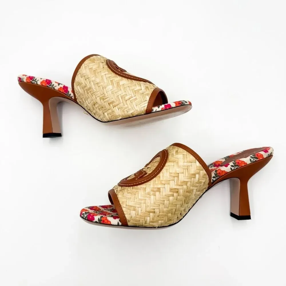 Gucci Mabel GG Logo Raffia Sandals Slip On Mules EU 39.5 US 9.5 - Picture 6 of 11